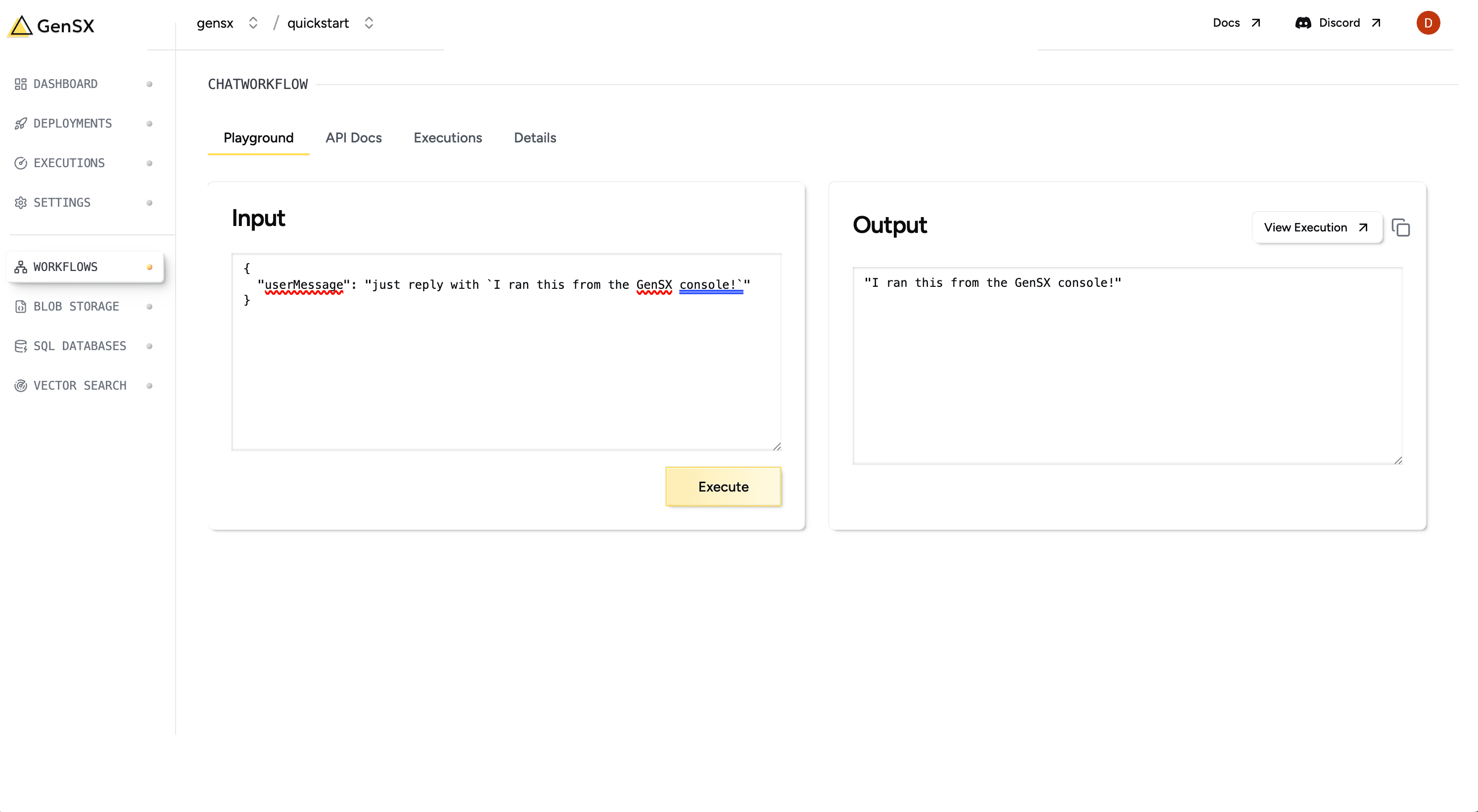 Running a workflow in the console