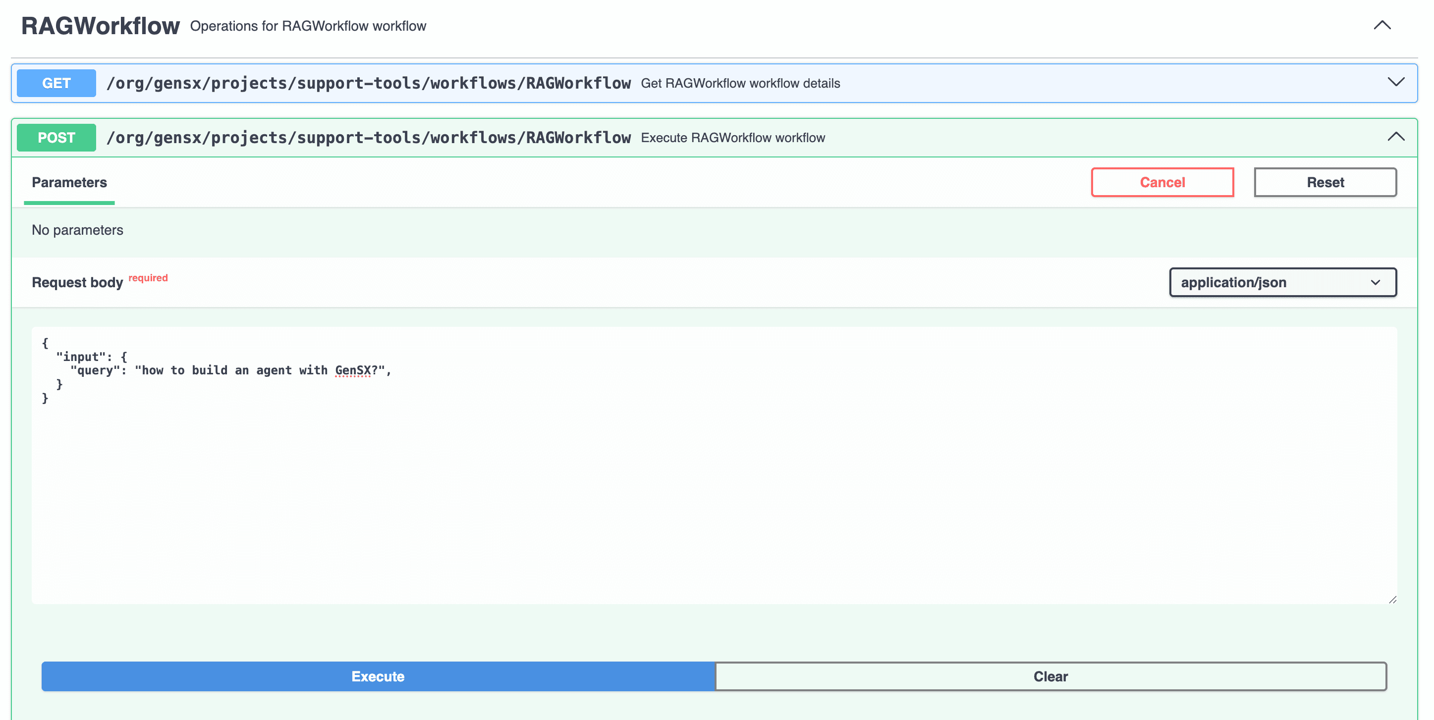 Run a workflow from the Swagger UI